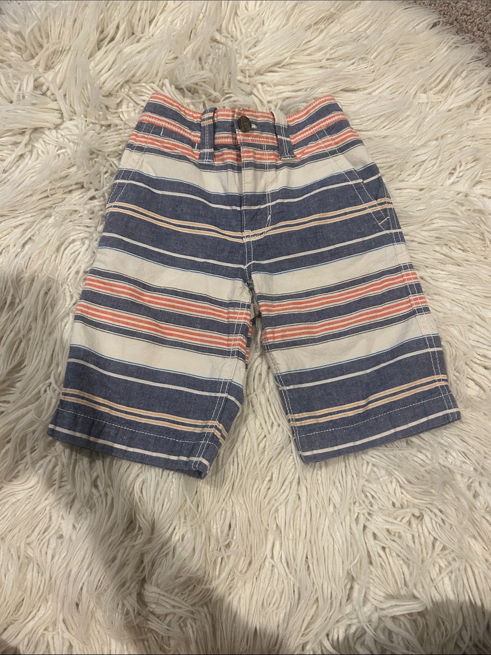 Tommy Hilfiger Sz 7 boys Blue, White & Coral Striped Kids Shorts beachy coastal
